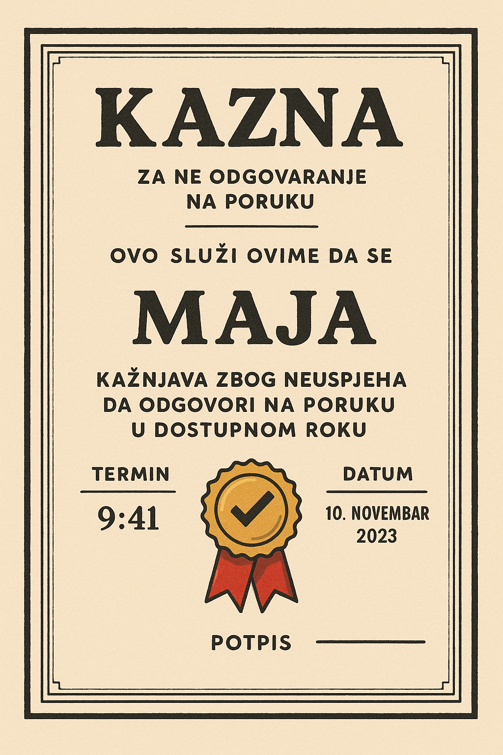 Personalizirani Dokument – tvoja ideja, naš dizajn (certifikati, pozivnice, pisma & više)